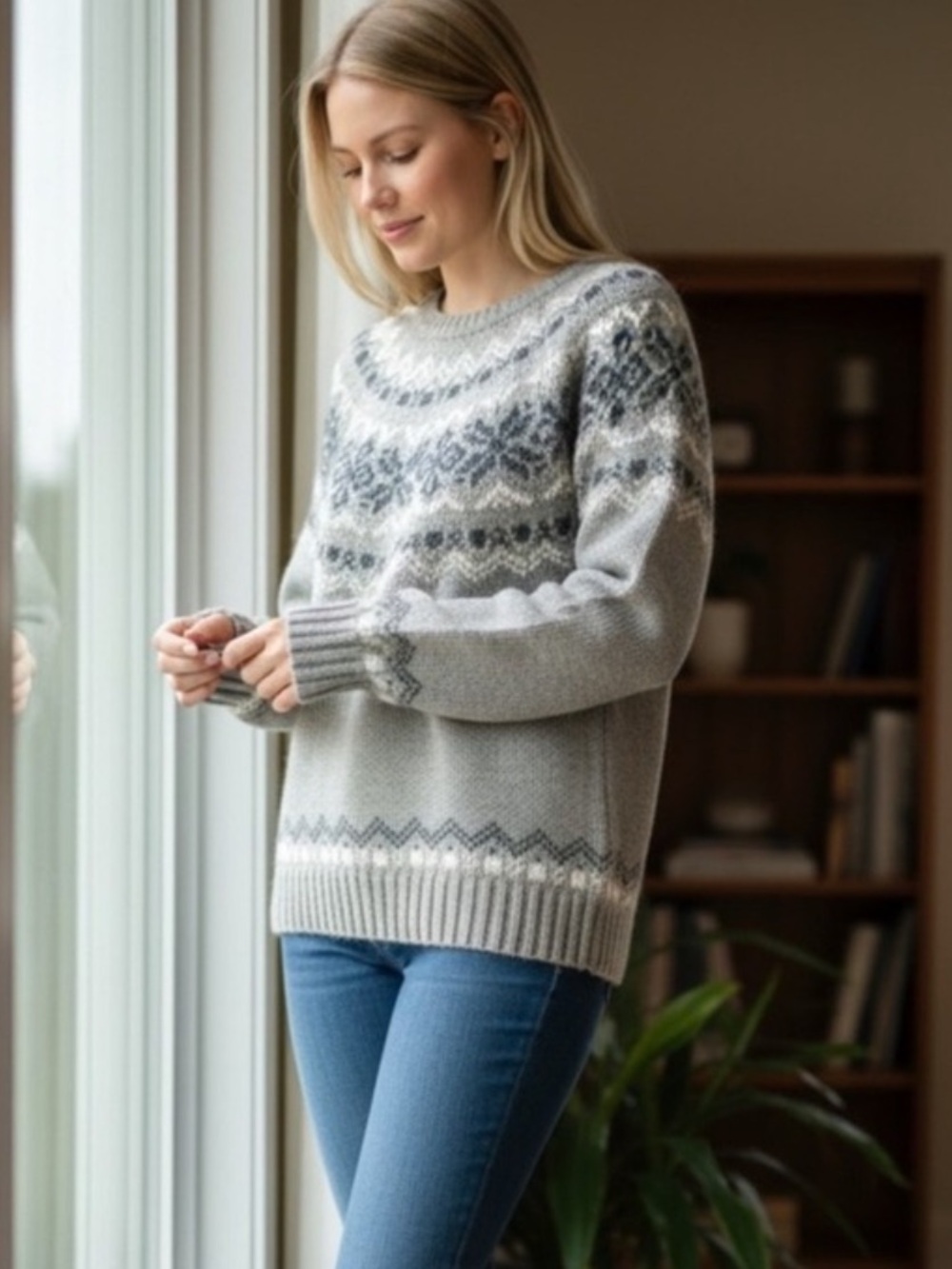 Penfield Fair Isle Crewneck Sweater Women's Medium Grey Winter Knit